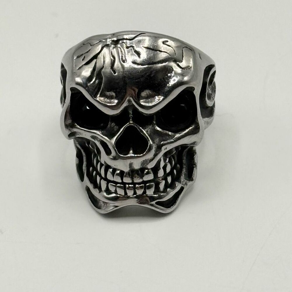Stainless Steel Biker Skull Ring - Size 9